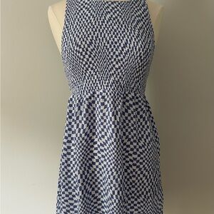 RVCA Smocked Mini Sundress - Blue/White Check Print - Size Large